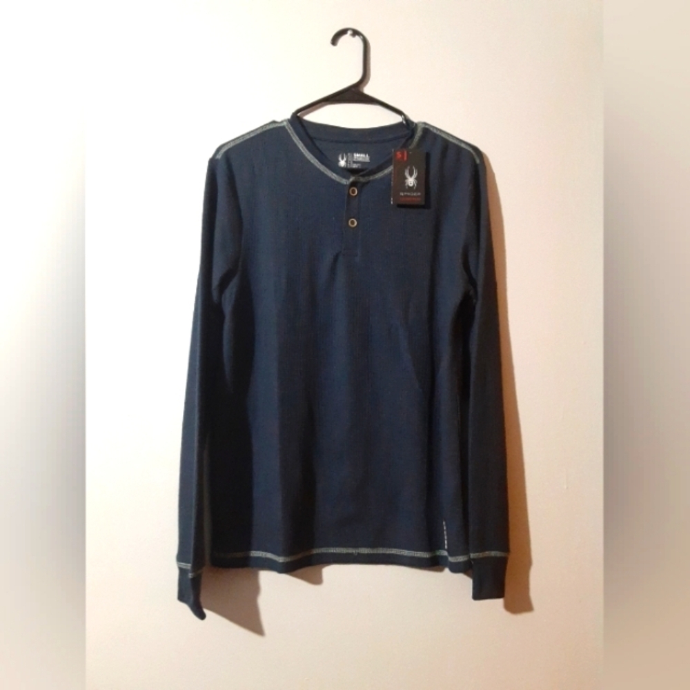 Spyder NWT Men's Sweater Henley Long Sleeve Blue Button Size Small